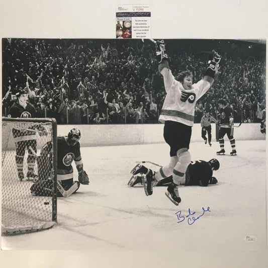 Autographed Bobby Bob Clarke B&W Philadelphia Flyers 16x20 Hockey Photo JSA COA | Hall of Fame Sports Memorabilia | vintageantiquesgifts.com