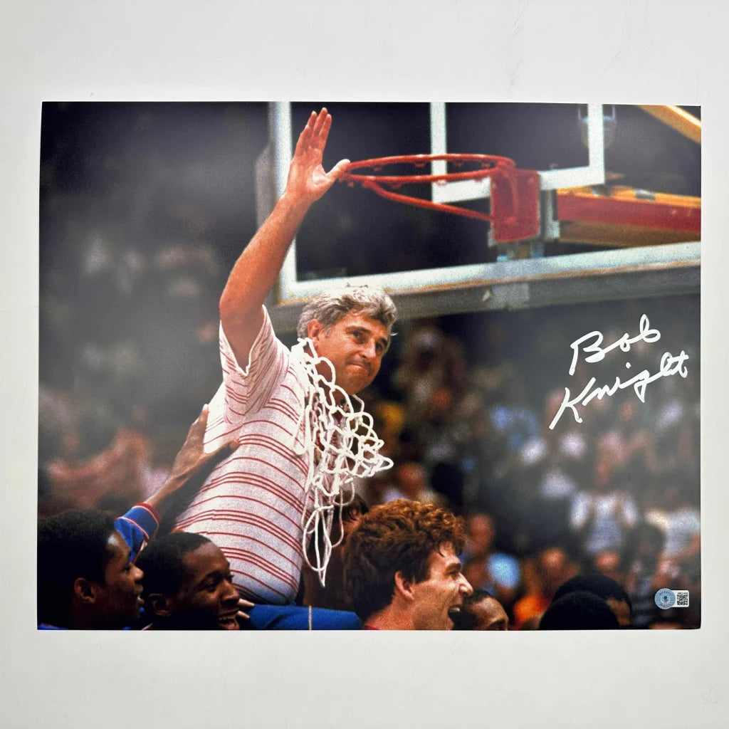 Autographed Bobby Bob Knight Net Indiana Hoosiers 16x20 College Basketball Photo Beckett BAS COA | Hall of Fame Sports Memorabilia | vintageantiquesgifts.com