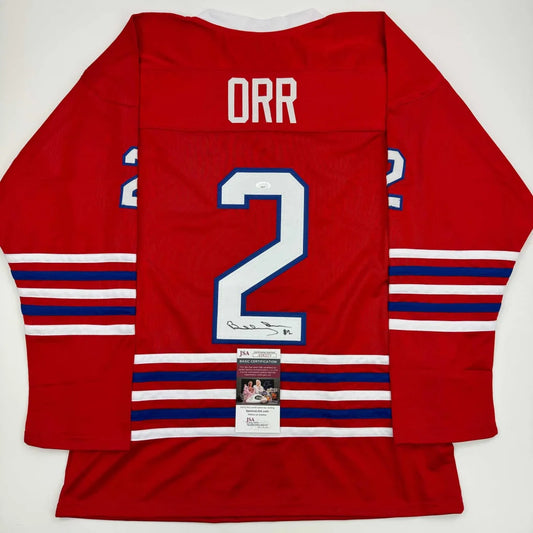 Autographed Bobby Orr Oshawa Red Hockey Jersey JSA COA | Hall of Fame Sports Memorabilia | vintageantiquesgifts.com