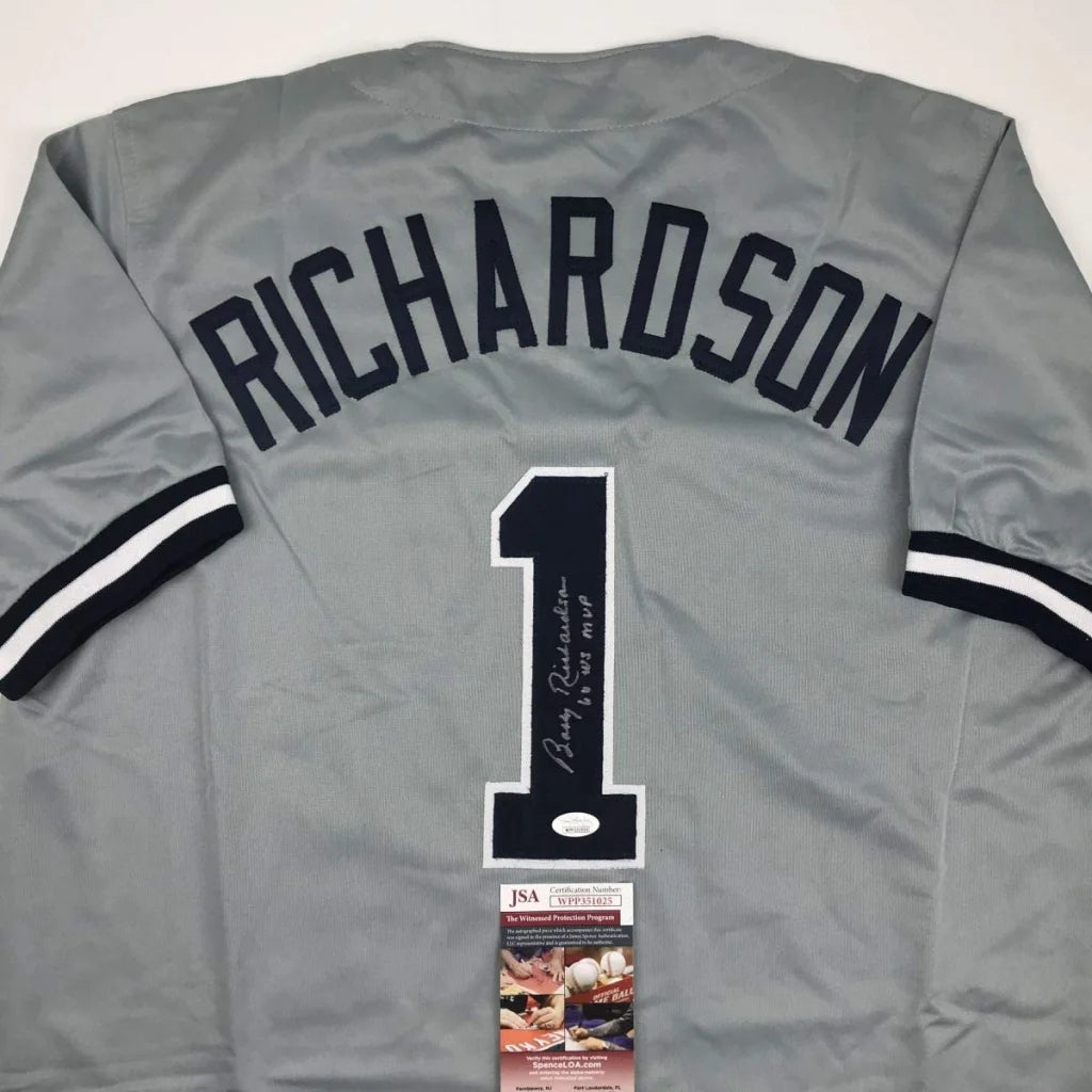 Autographed Bobby Richardson 60 WS MVP New York Grey Baseball Jersey JSA COA | Certified Authentic Signed Memorabilia | vintageantiquesgifts.com
