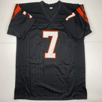 Autographed boomer esiason cincinnati black custom jersey with orange white accents and number 7 for professional sports league