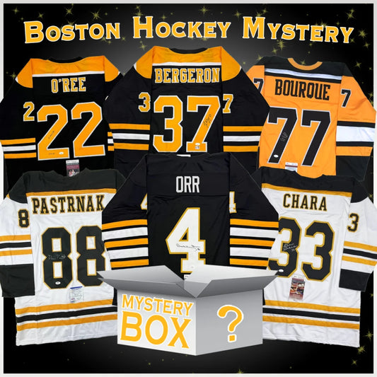 Autographed/Signed Boston Hockey Jersey Mystery Box with PSA JSA or Beckett COA | Hall of Fame Sports Memorabilia | vintageantiquesgifts.com