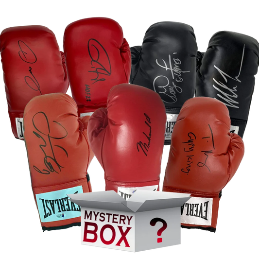 Autographed red and black Everlast boxing gloves with PSA COA