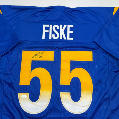 Autographed Braden Fiske custom blue LA Rams jersey with number 55, JSA COA