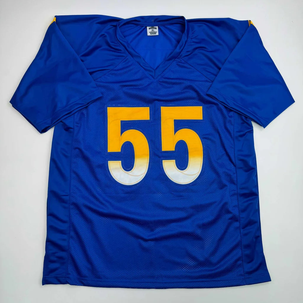 Autographed Braden Fiske LA Rams blue custom jersey with yellow number 55