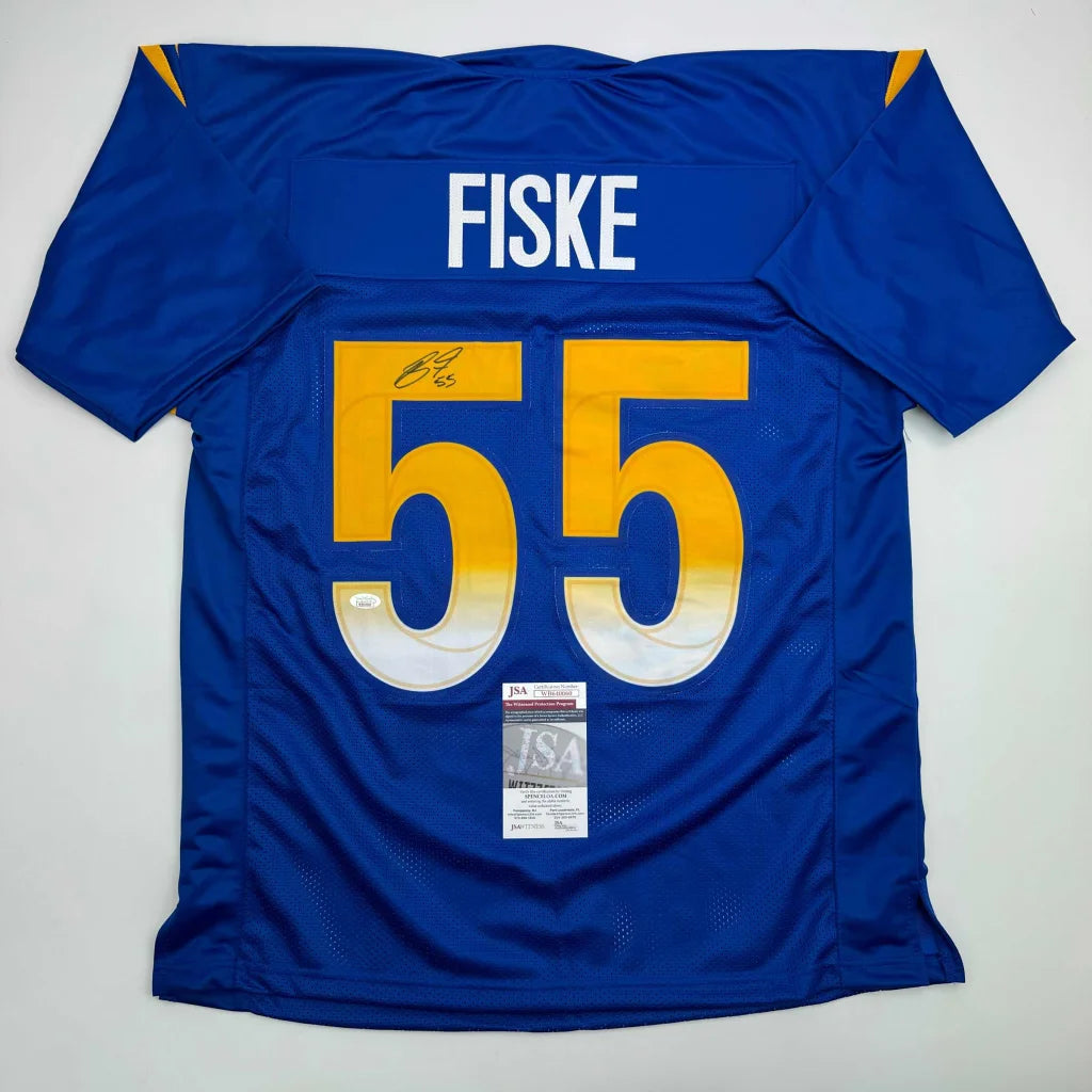 Autographed Braden Fiske blue custom jersey with number 55, JSA COA