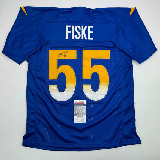 Autographed Braden Fiske Los Angeles LA Blue Football Jersey JSA COA | Hall of Fame Sports Memorabilia | vintageantiquesgifts.com