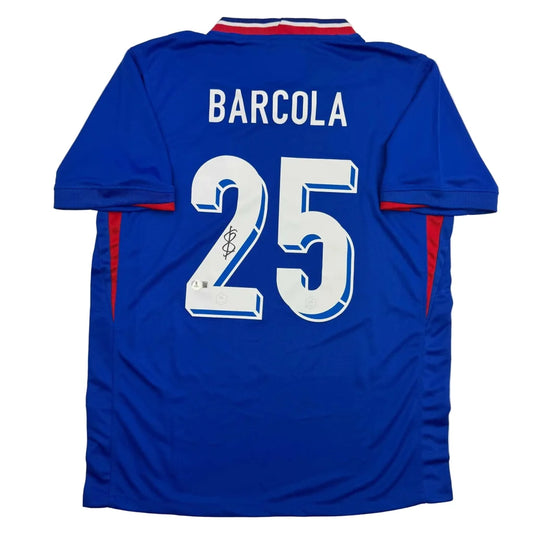 Autographed Bradley Barcola France French National Team Blue Soccer Jersey Beckett BAS COA | Hall of Fame Sports Memorabilia | vintageantiquesgifts.com