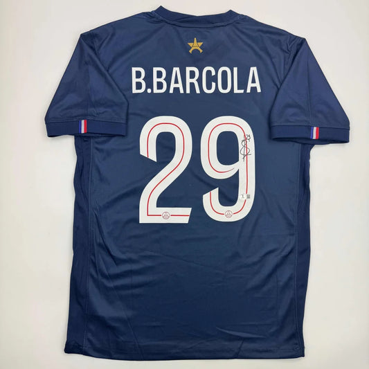 Autographed Bradley Barcola PSG Paris Saint Germain Blue Soccer Futbol Jersey Beckett BAS COA | Hall of Fame Sports Memorabilia | vintageantiquesgifts.com