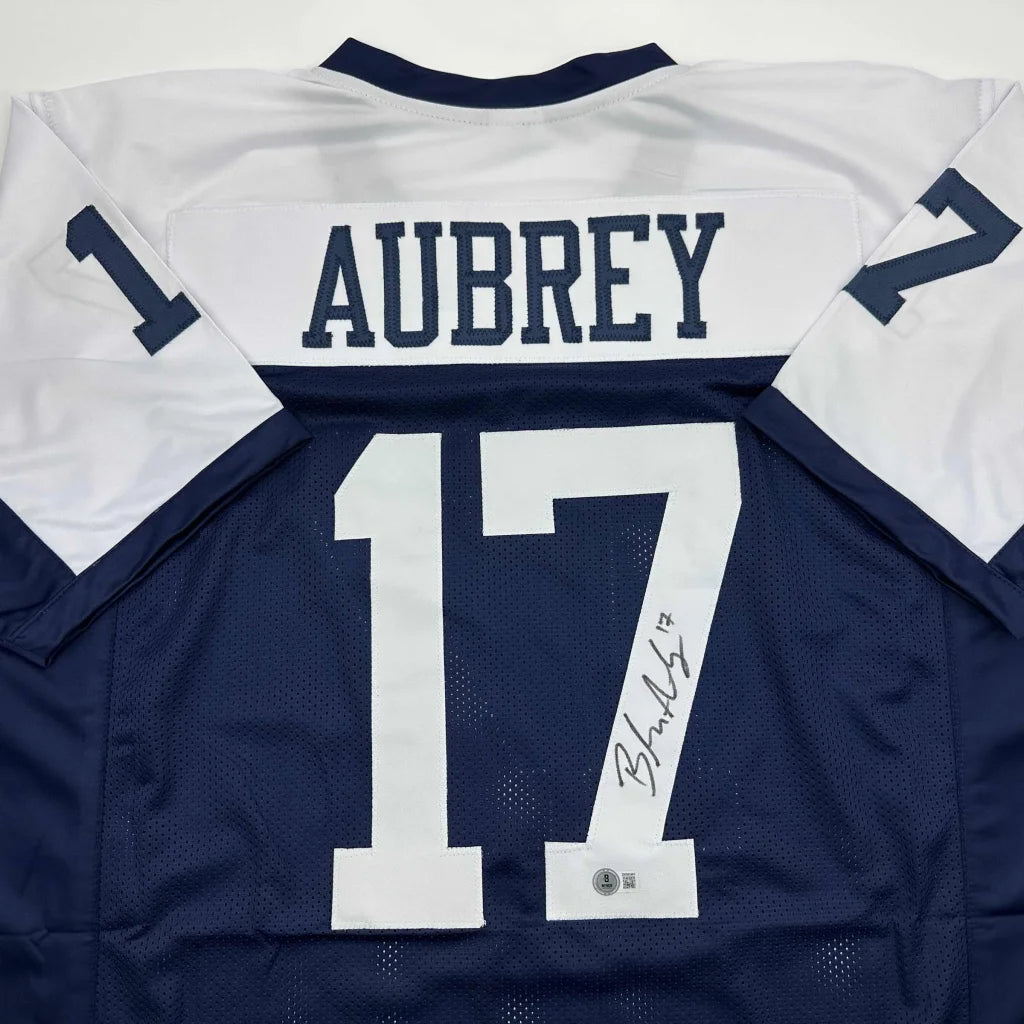 Autographed Brandon Aubrey Dallas Thanksgiving Day Football Jersey Beckett BAS COA | Certified Authentic Signed Memorabilia | vintageantiquesgifts.com