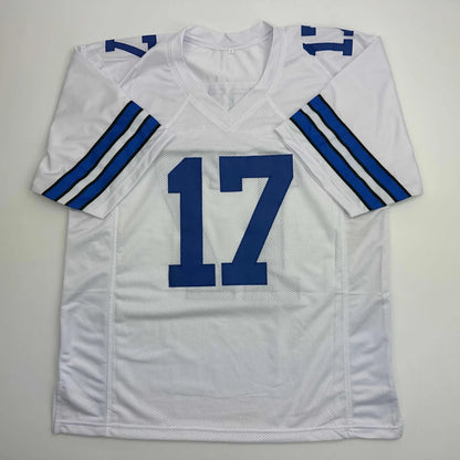 Autographed Brandon Aubrey Dallas white custom jersey with blue 17, Beckett COA