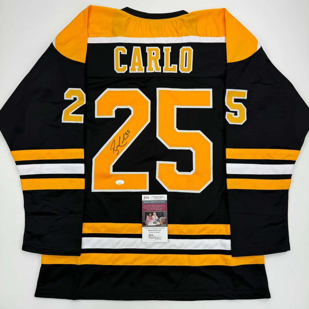 Black and gold custom jersey with CARLO 25 autographed for sports league fans