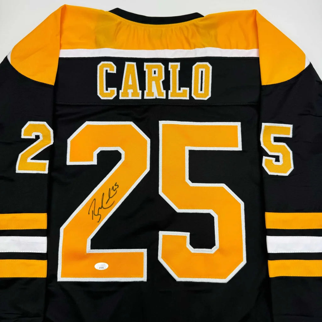 Black custom jersey with CARLO 25 autograph, perfect for sports league fans