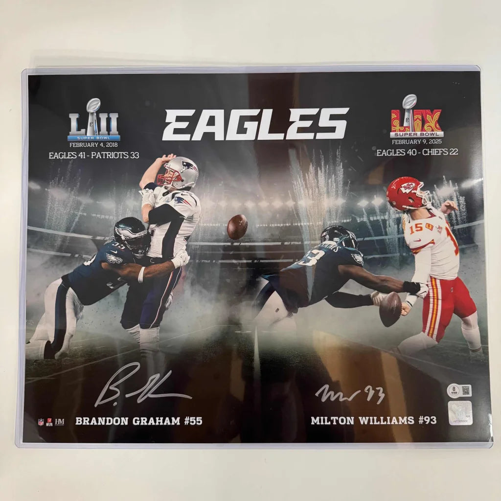 Autographed Brandon Graham & Milton Williams Dual Philadelphia Eagles Super Bowl Champions 16x20 Football Photo Beckett BAS COA | Hall of Fame Sports Memorabilia | vintageantiquesgifts.com
