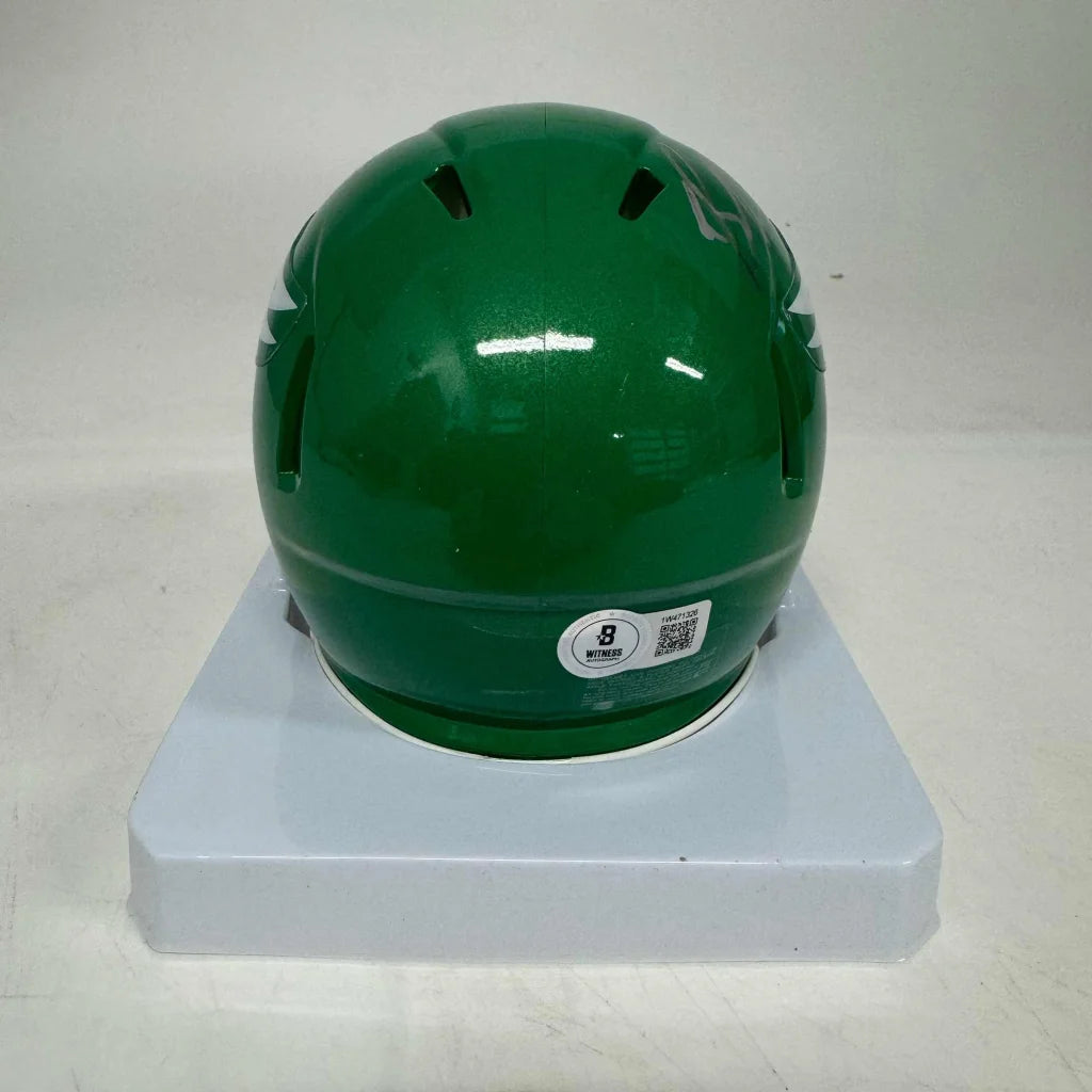 Shiny green Eagles mini helmet with third party authentication for true collector value