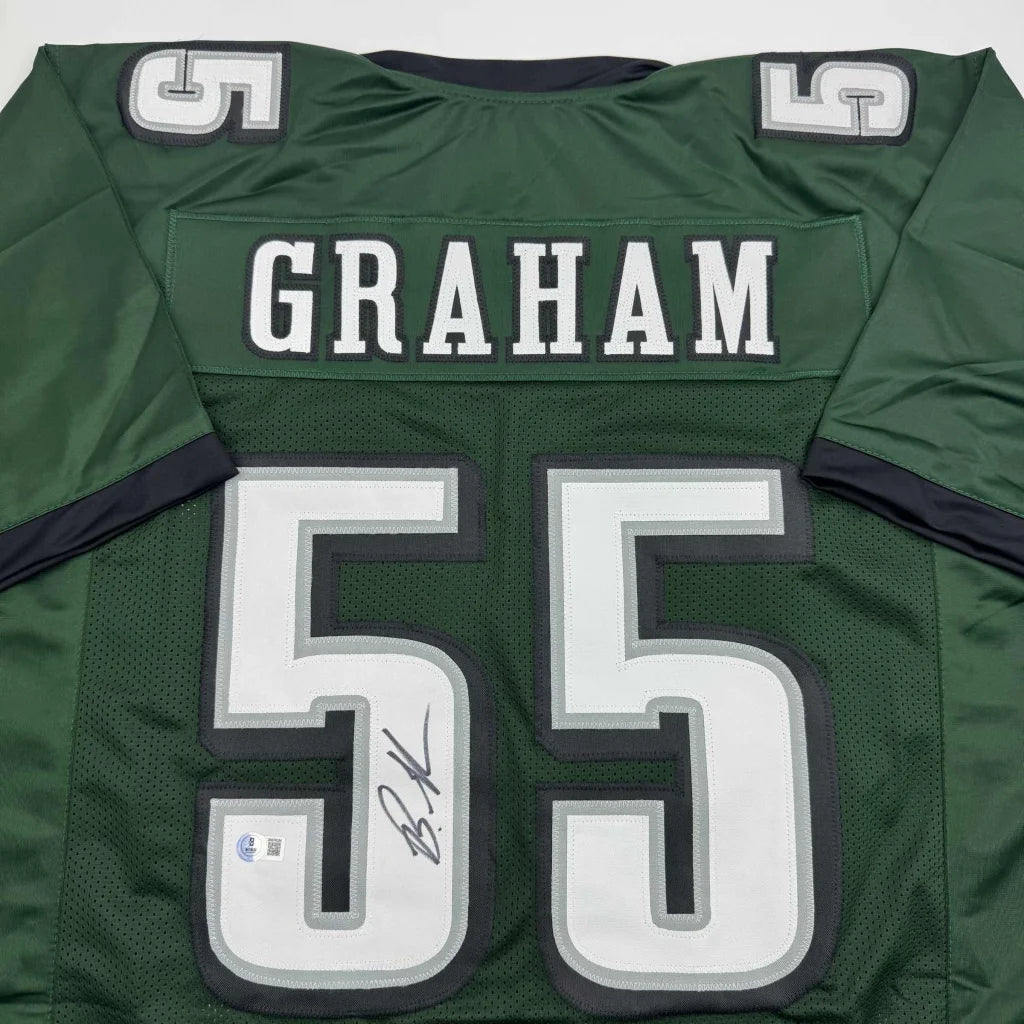 Autographed Brandon Graham Philadelphia Green Football Jersey Beckett BAS COA | Certified Authentic Signed Memorabilia | vintageantiquesgifts.com