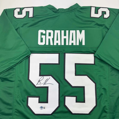 Back of autographed Brandon Graham Philadelphia Kelly green custom jersey number 55