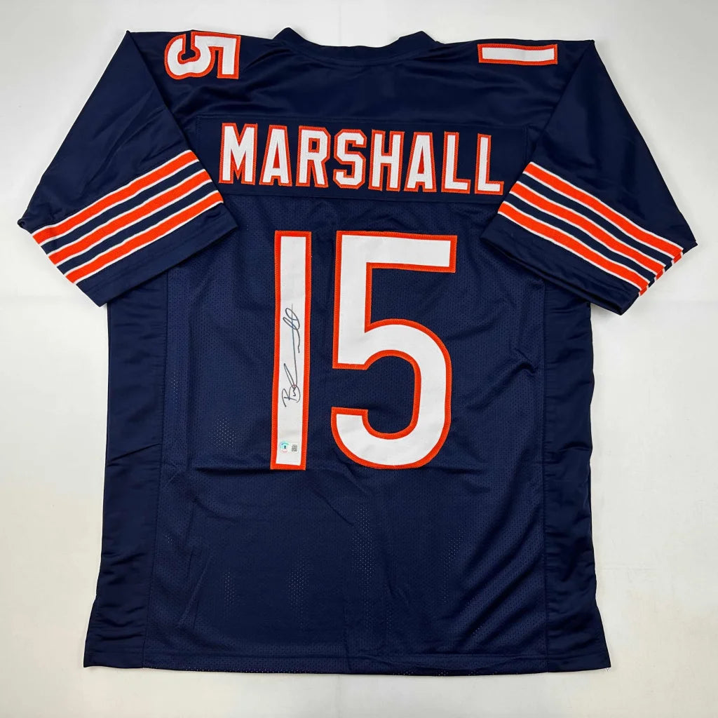 Autographed Brandon Marshall custom Chicago Bears navy blue jersey, number 15