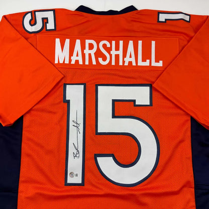 Orange and blue Brandon Marshall Denver personalized sports jersey with Beckett BAS COA