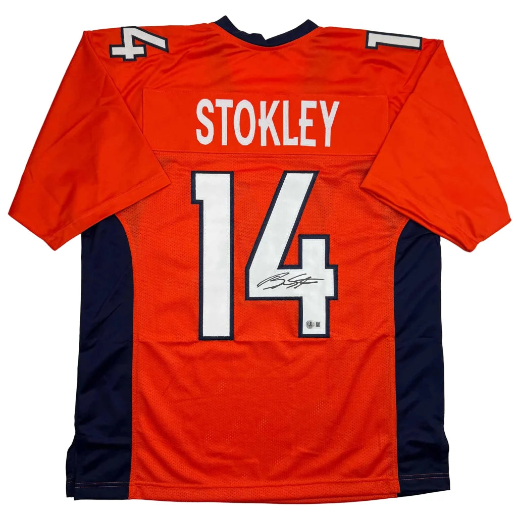 Autographed Brandon Stokley Denver Orange Football Jersey Beckett BAS COA | Hall of Fame Sports Memorabilia | vintageantiquesgifts.com
