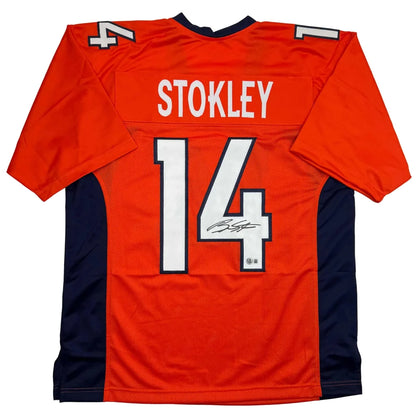 Autographed Brandon Stokley Denver Orange Football Jersey Beckett BAS COA | Hall of Fame Sports Memorabilia | vintageantiquesgifts.com