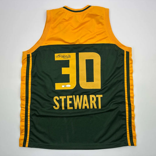Green and gold custom jersey with STEWART 30 for professional sports fans