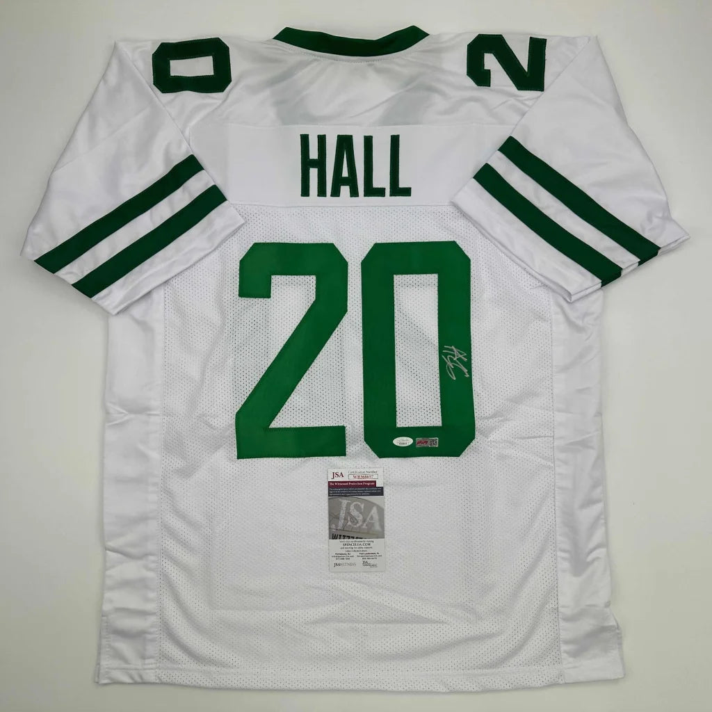 Autographed Breece Hall New York White Football Jersey JSA COA | Hall of Fame Sports Memorabilia | vintageantiquesgifts.com