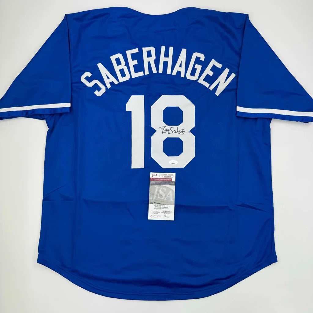 Autographed Bret Saberhagen Kansas City Dark Blue Baseball Jersey JSA COA | Hall of Fame Sports Memorabilia | vintageantiquesgifts.com