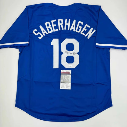Autographed Bret Saberhagen Kansas City Dark Blue Baseball Jersey JSA COA | Hall of Fame Sports Memorabilia | vintageantiquesgifts.com