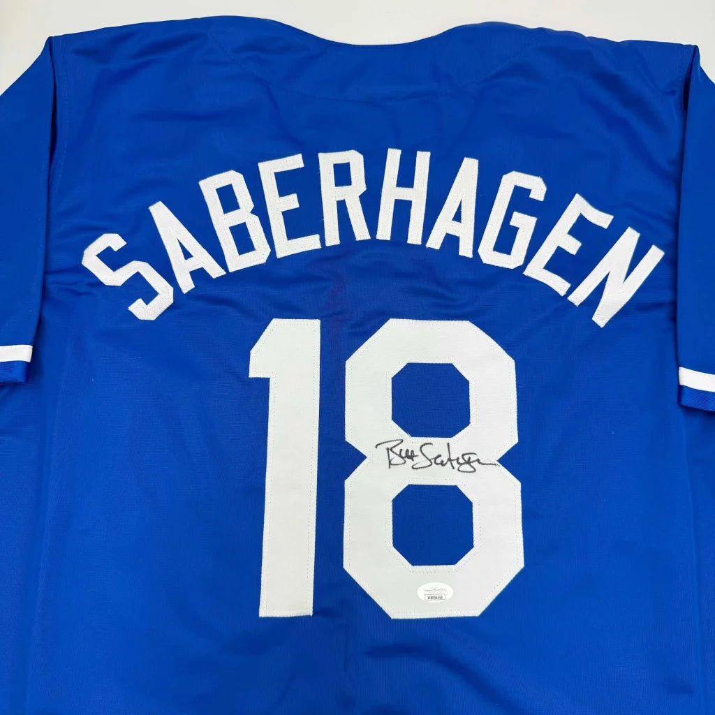 Autographed Bret Saberhagen Kansas City Dark Blue Baseball Jersey JSA COA | Certified Authentic Signed Memorabilia | vintageantiquesgifts.com