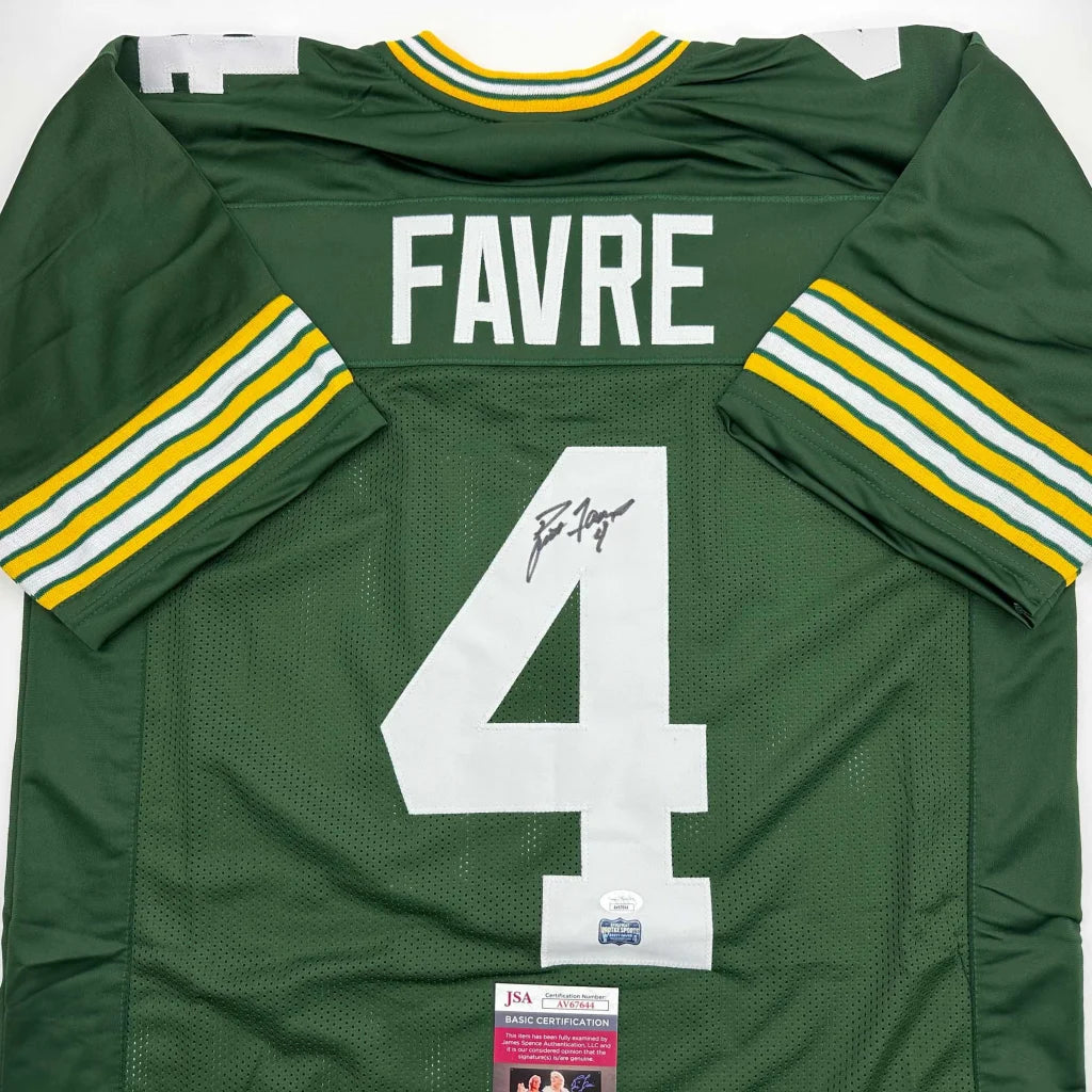 Autographed Brett Favre Green Bay Green Football Jersey JSA COA | Certified Authentic Signed Memorabilia | vintageantiquesgifts.com