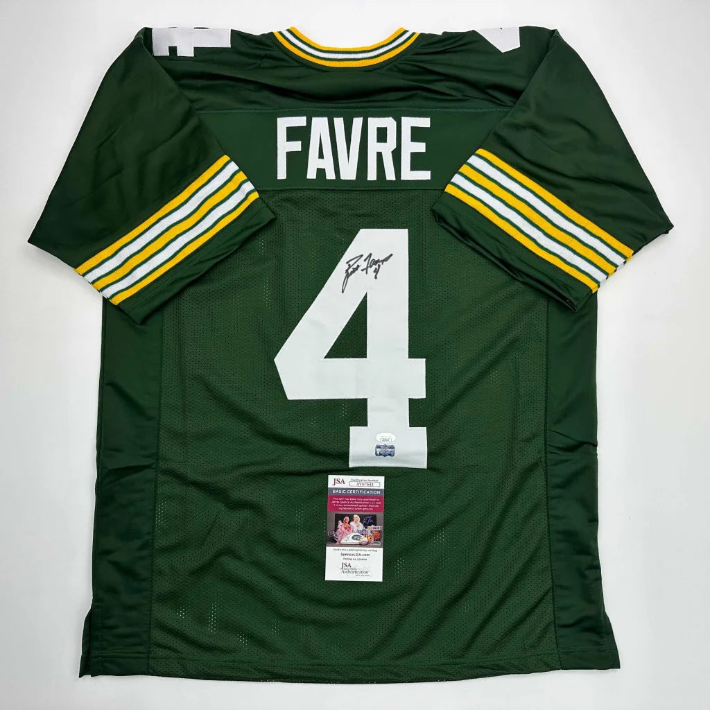 Autographed Brett Favre Green Bay Green Football Jersey JSA COA | Hall of Fame Sports Memorabilia | vintageantiquesgifts.com