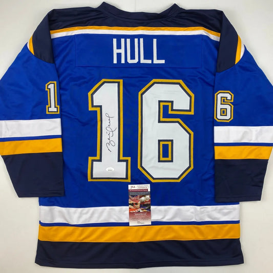 Blue custom HULL 16 jersey from Professional Sports League with autograph and auth sticker