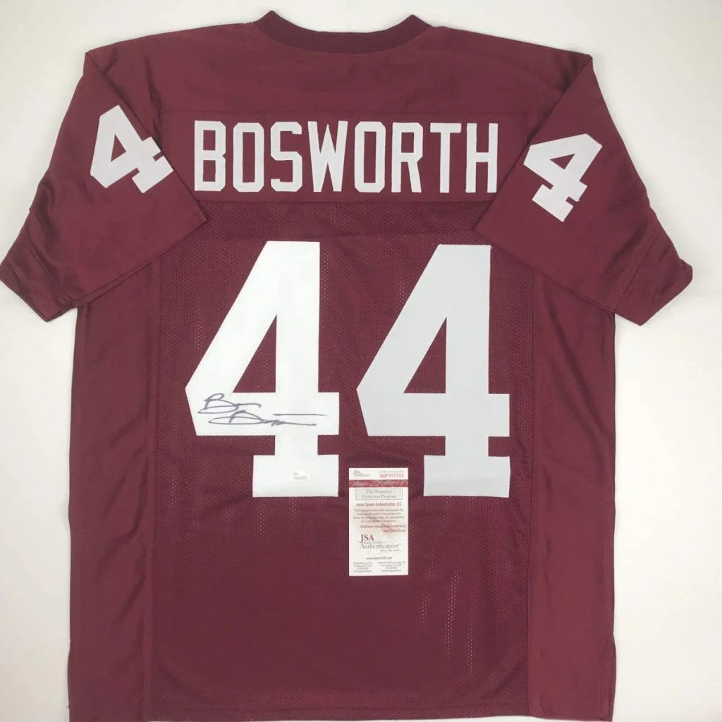 Maroon Brian Bosworth signed custom jersey with white lettering