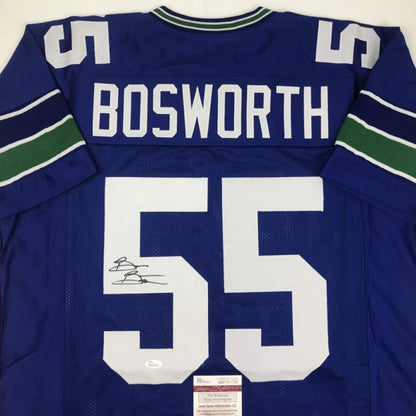 Brian Bosworth signed blue green custom jersey, pro sports legend