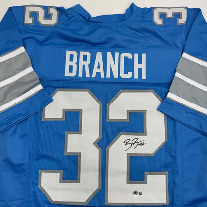 Autographed/Signed Brian Branch Detroit Blue Football Jersey Beckett BAS COA