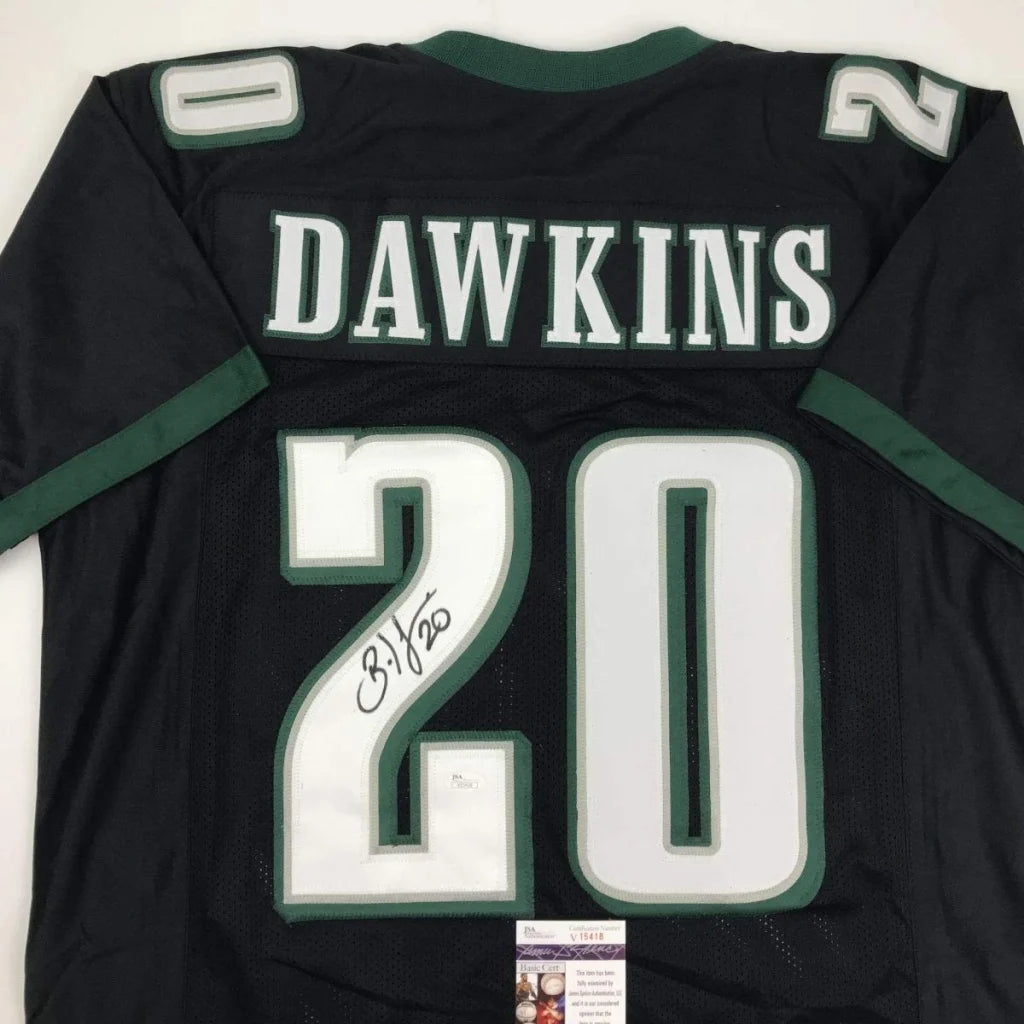 Autographed Brian Dawkins black Philadelphia Eagles custom jersey, number 20, JSA COA