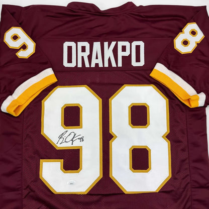 Autographed Brian Orakpo Washington Burgundy Football Jersey JSA COA | Certified Authentic Signed Memorabilia | vintageantiquesgifts.com