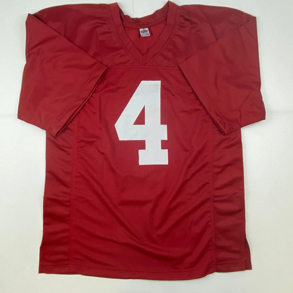Autographed brian robinson jr. Alabama red custom football jersey with white number 4 for professional sports league fans
