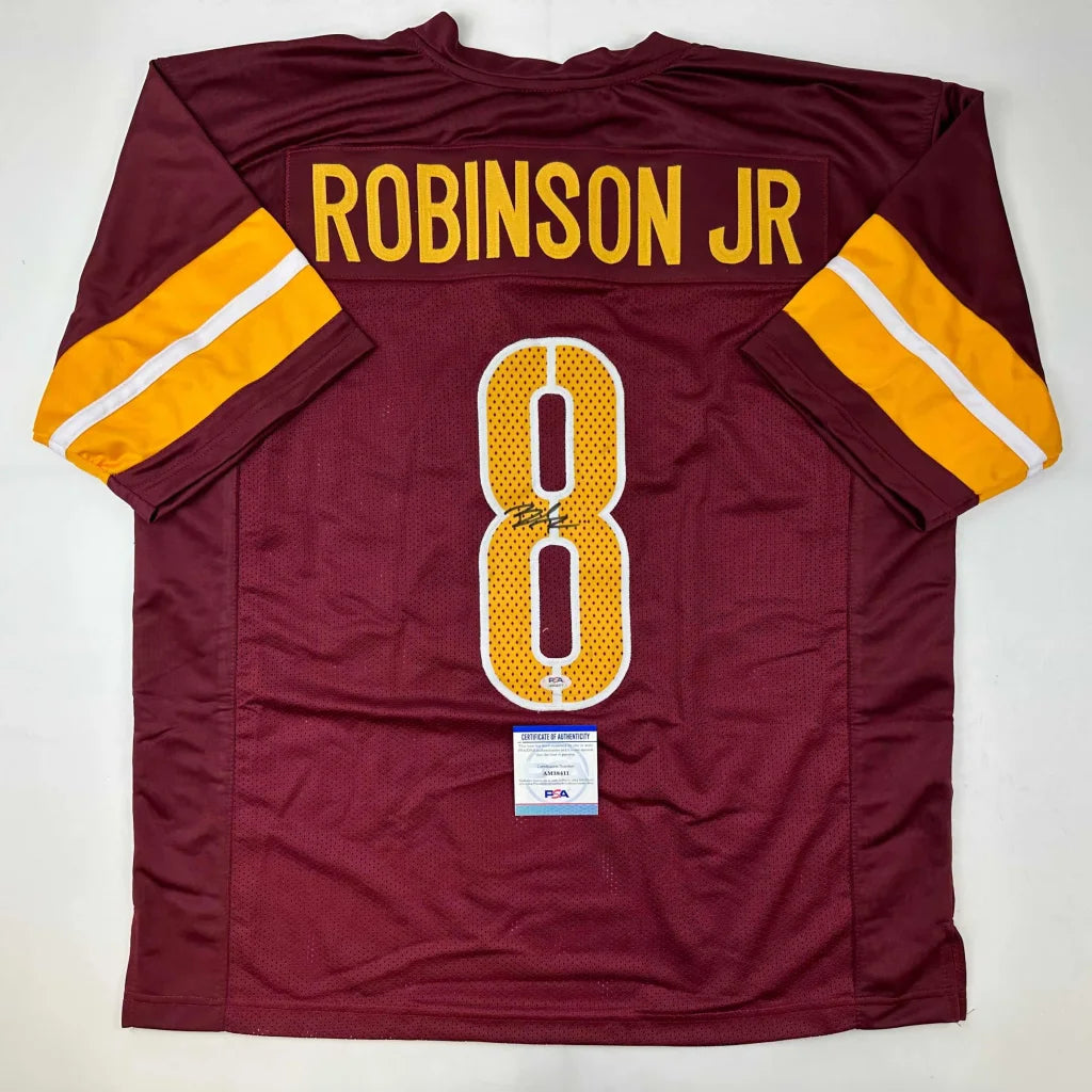 Maroon custom jersey of Robinson Jr with autographed number 8, PSA sticker, pro sports gear
