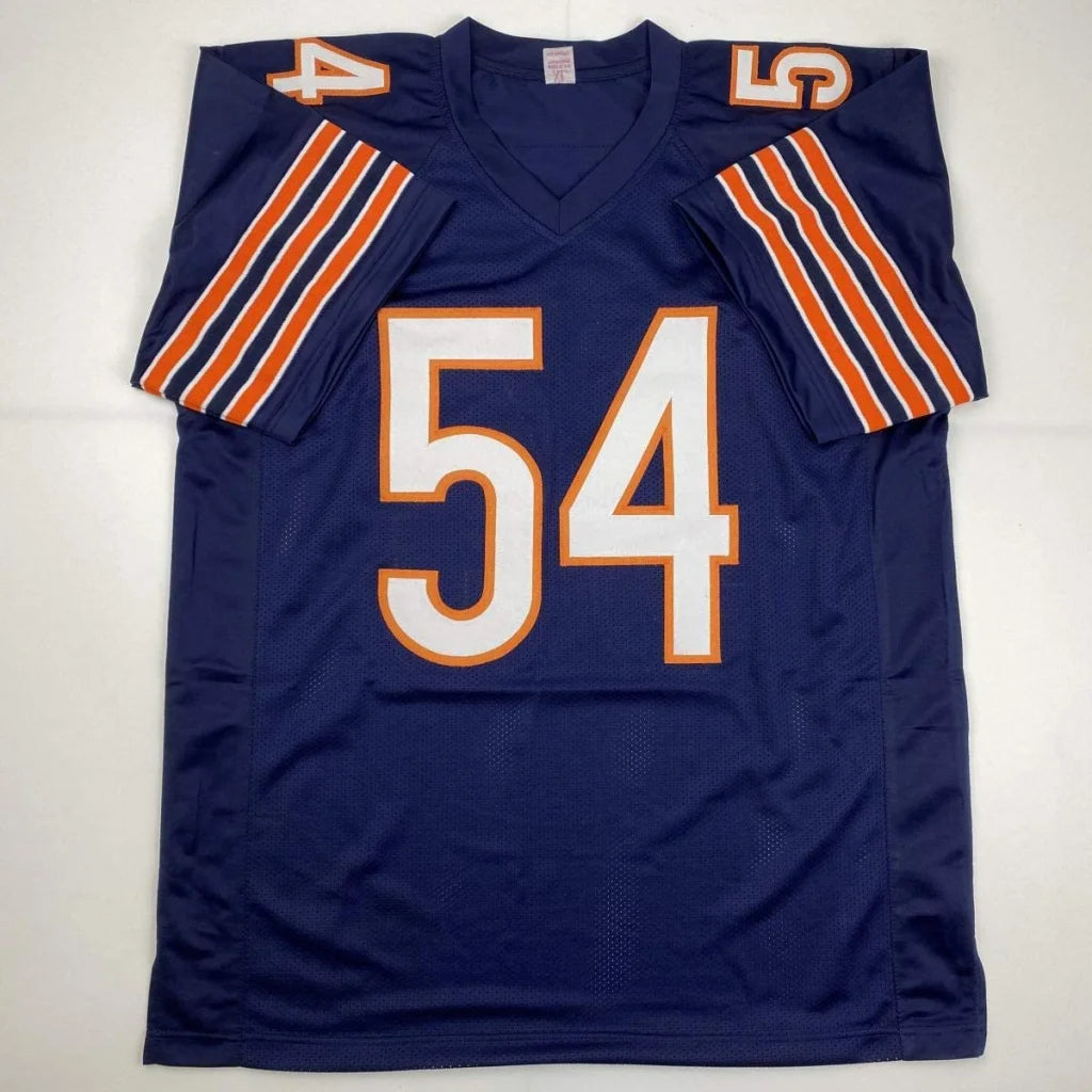 Autographed Brian Urlacher navy blue Chicago Bears custom jersey, back view