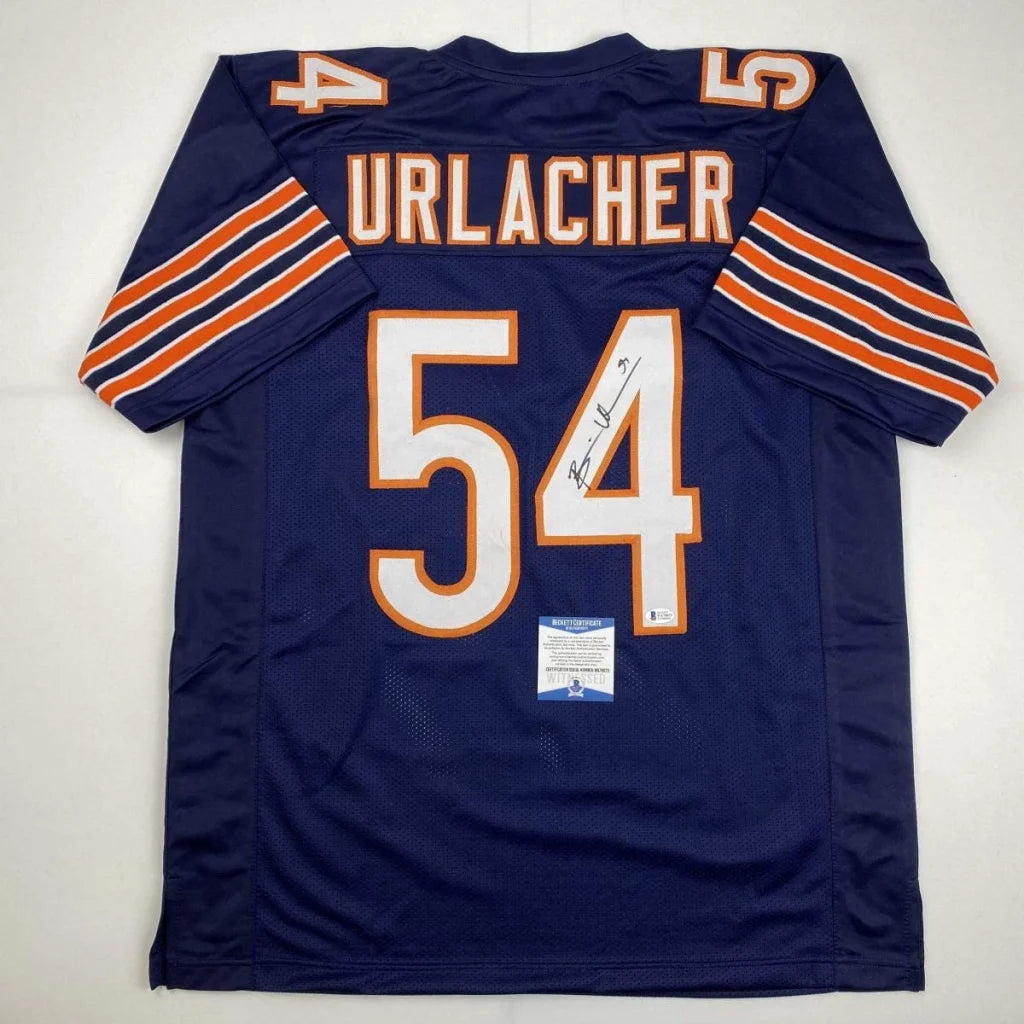Back of autographed Brian Urlacher navy Chicago Bears custom jersey number 54