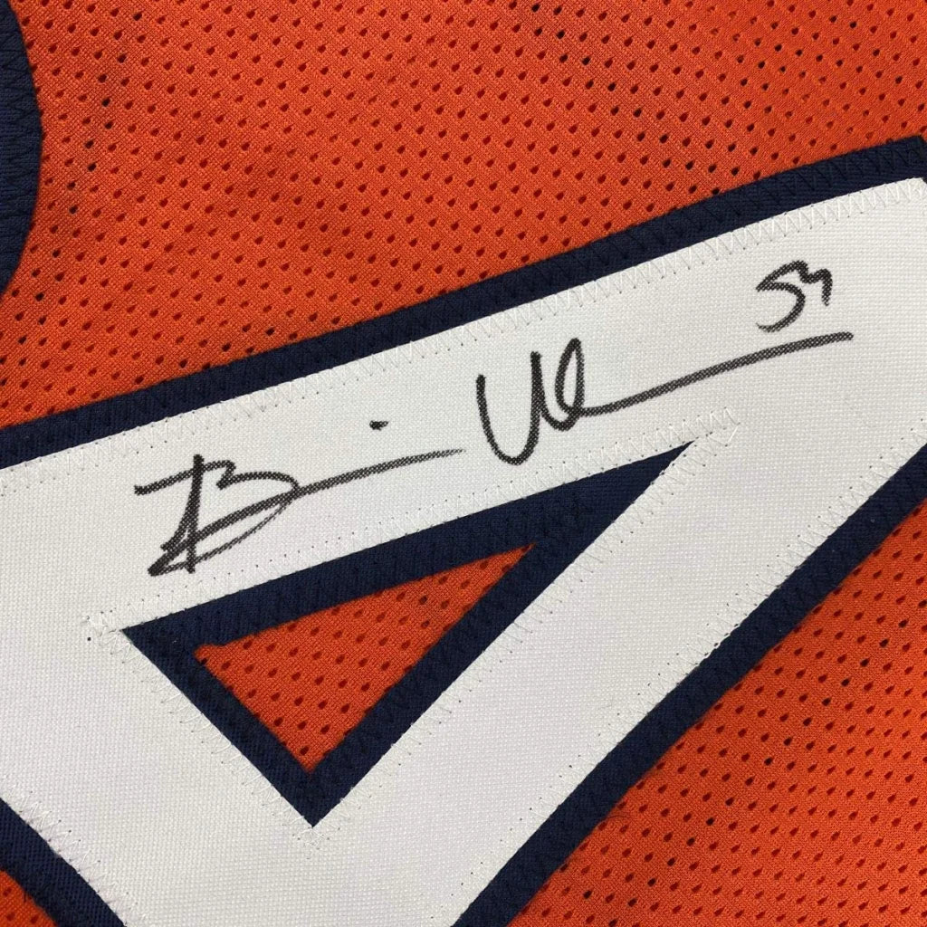 Autographed Brian Urlacher Chicago orange custom jersey with navy mesh, Beckett COA