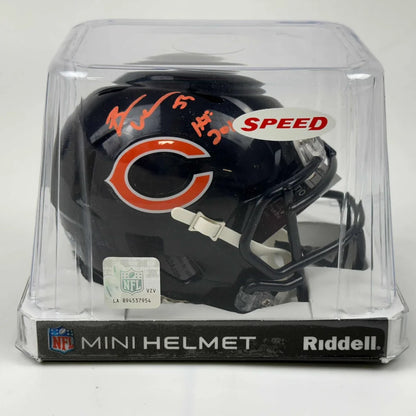 Dark blue Chicago Bears mini helmet with orange C logo and signed autograph with JSA cert