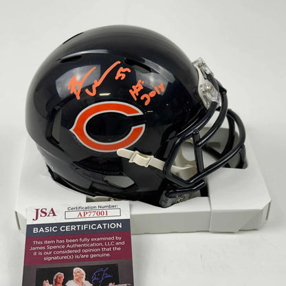 Black Chicago Bears mini helmet with orange autograph and JSA certification for authentic gear