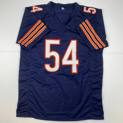 Autographed Brian Urlacher HOF 18 Chicago Blue Football Jersey Beckett BAS COA | Authenticated Signed Sports Jersey | vintageantiquesgifts.com