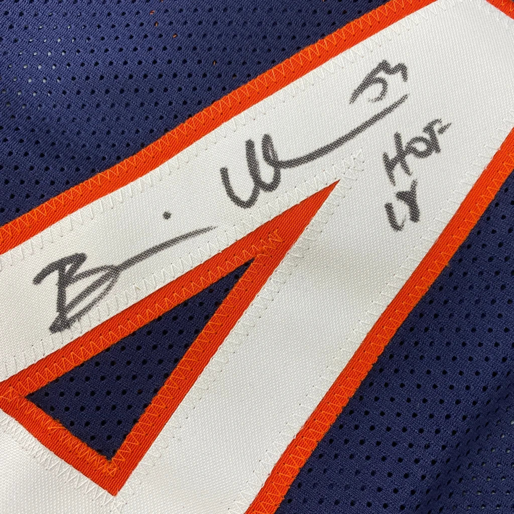 Autographed Brian Urlacher HOF 18 Chicago Blue Football Jersey Beckett BAS COA | Authenticated Signed Sports Jersey | vintageantiquesgifts.com