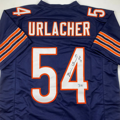 Autographed Brian Urlacher HOF 18 Chicago Blue Football Jersey Beckett BAS COA | Certified Authentic Signed Memorabilia | vintageantiquesgifts.com