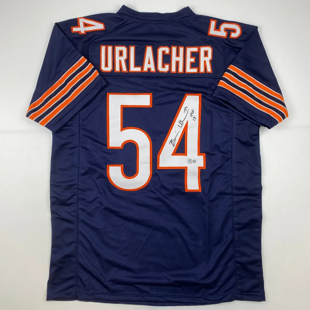 Autographed Brian Urlacher HOF 18 Chicago Blue Football Jersey Beckett BAS COA | Hall of Fame Sports Memorabilia | vintageantiquesgifts.com