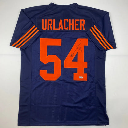 Autographed Brian Urlacher HOF 18 Chicago Blue Retro Football Jersey Beckett BAS COA | Hall of Fame Sports Memorabilia | vintageantiquesgifts.com